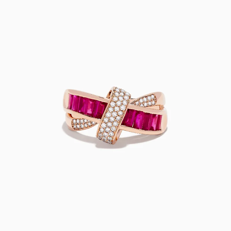 Antique engagement rings for women-Ruby Royale 14K Rose Gold Diamond and Ruby Ribbon Ring