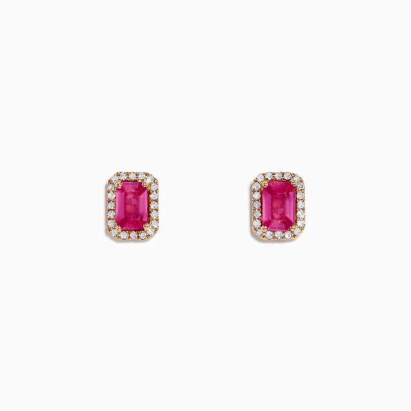 Large Stud Earrings For Bold Style-14K Rose Gold Pink Sapphire and Diamond Earrings