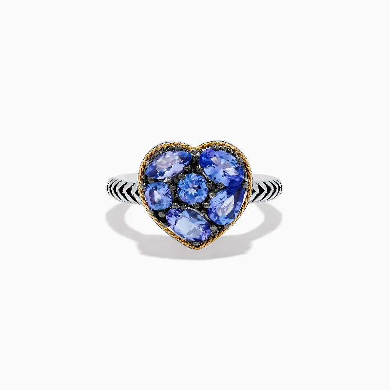 Custom gemstone wedding rings-Nahla Siri 925 Sterling Silver and 18K Yellow Gold Tanzanite Heart Ring