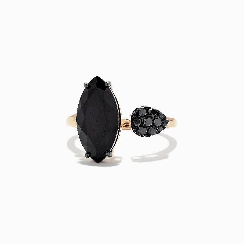 Birthstone rings-Eclipse 14K Yellow Gold Onyx and Diamond Ring, 4.78 TCW