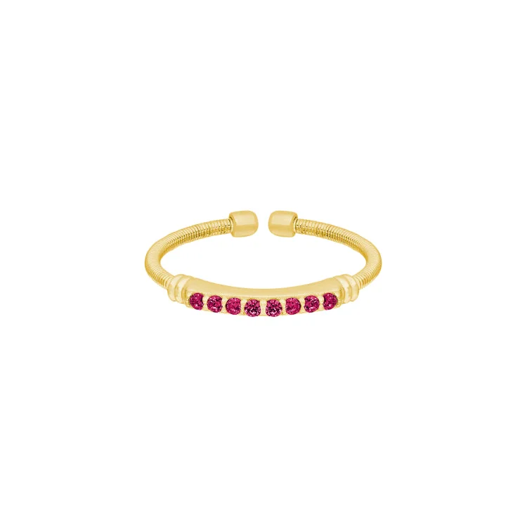 Women’s gold engagement rings-Gold Finish Sterling Silver Cable Cuff Ring with Simulated Ruby Birth Gems - July