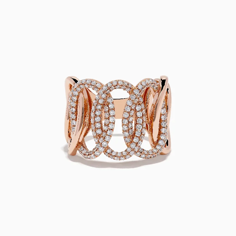 Fancy engagement rings-Pave Rose 14K Rose Gold Interlocking Circles Diamond Ring 1.04 TCW