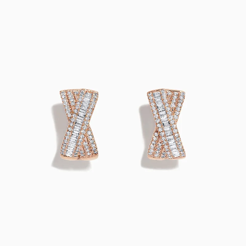 Handcrafted Earrings For Unique Style-14K Rose Gold Diamond Cross Over Earrings, 0.60 TCW