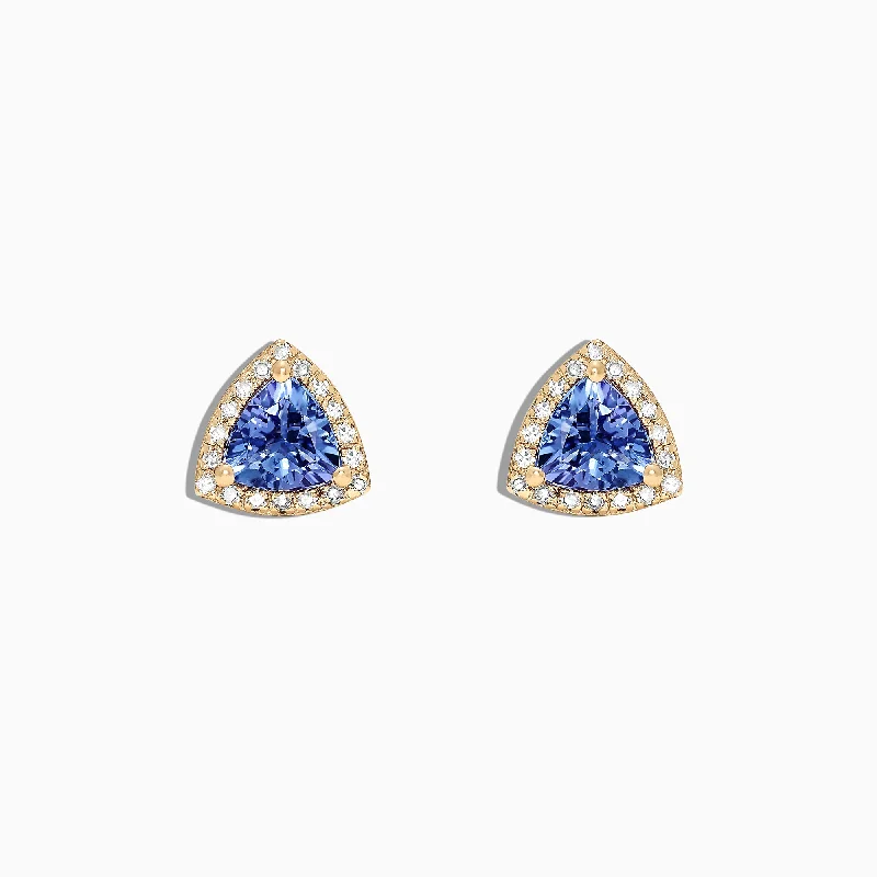 Boho Chic Earrings For Free-Spirited Style-Nahla Siri 14K Yellow Gold Tanzanite and Diamond Stud Earrings, 1.19 TCW