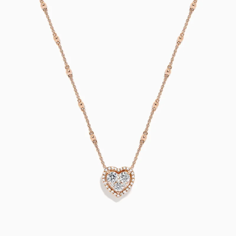 Adjustable choker necklaces for teens-Novelty 14K Rose Gold Diamond Heart Necklace, 0.64 TCW