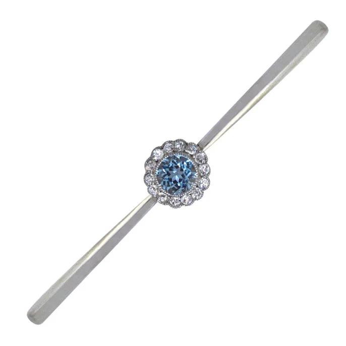 Exclusive Pin Brooch-Diamond & Aquamarine Bar Brooch