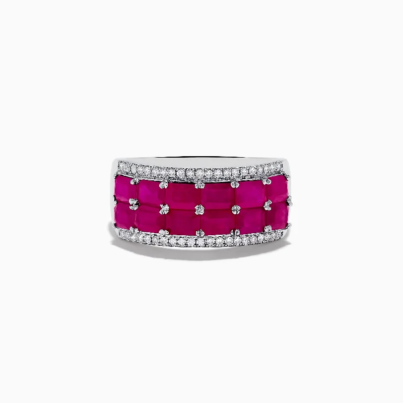 Adjustable promise rings-Ruby Royale 14K White Gold Emerald Cut Double Row Ruby Band