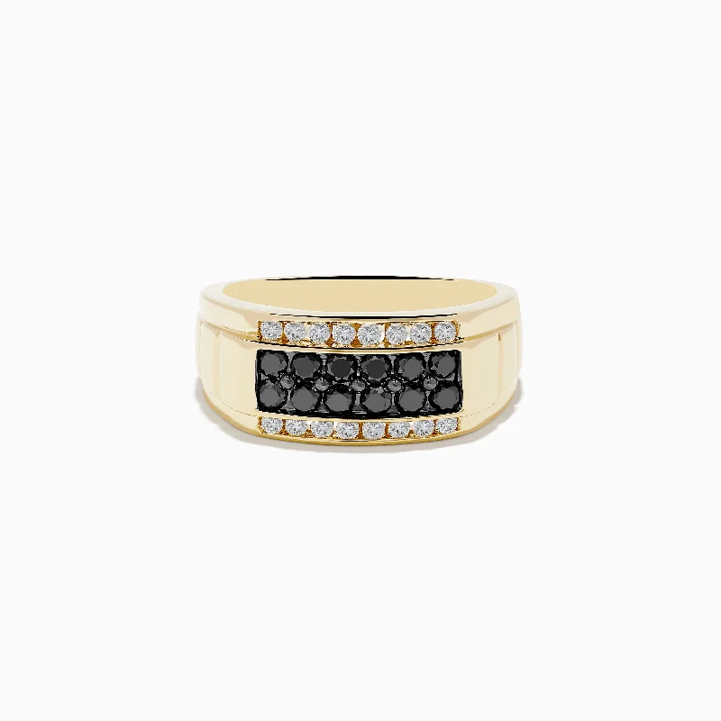 Engagement rings with sapphires and diamonds-Men's 14K Yellow Gold White and Black Diamond Ring