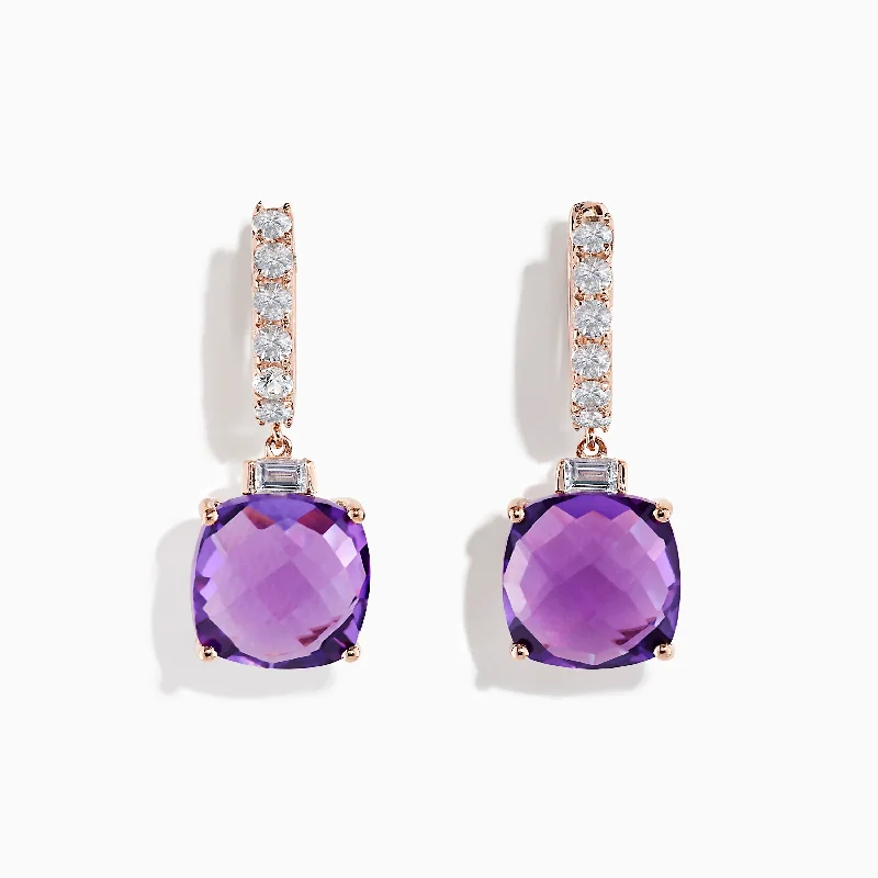 Rose Gold Earrings For Modern Style-14K Rose Gold Amethyst and White Sapphire Earrings