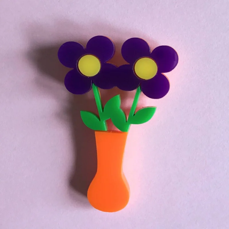 Floral Pin Brooch-TWO FLOWERS Acrylic Brooch