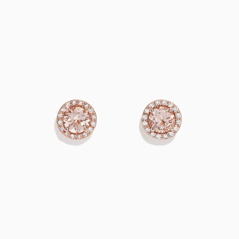 Elegant Diamond Earrings For Anniversary Gifts-Blush 14K Rose Gold Morganite and Diamond Stud Earrings, 1.82