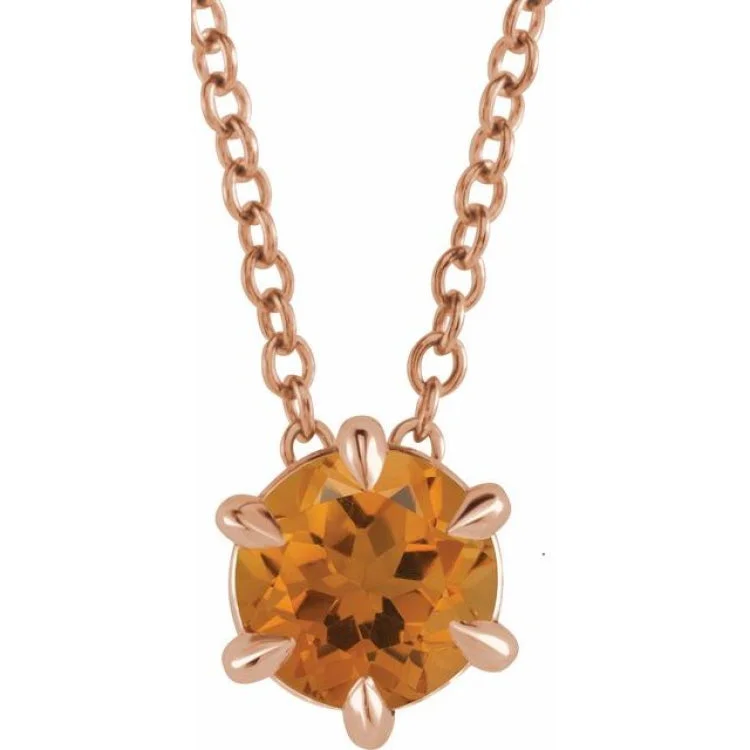 Cute necklaces with animal charms-14K Rose 6 mm Natural Citrine Solitaire 16-18" Necklace