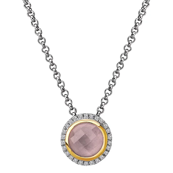 Fashionable silver necklaces for gifts-Diamond and Rose Quartz Halo Pendant