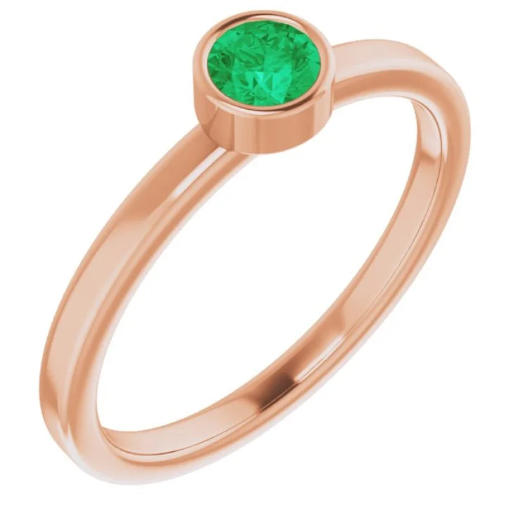 Sterling silver engagement rings-14K Rose 4 mm Natural Emerald Ring