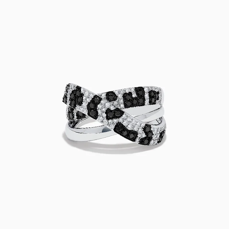 Handmade gold rings-Signature 14K White Gold Black and White Diamond Crossover Ring