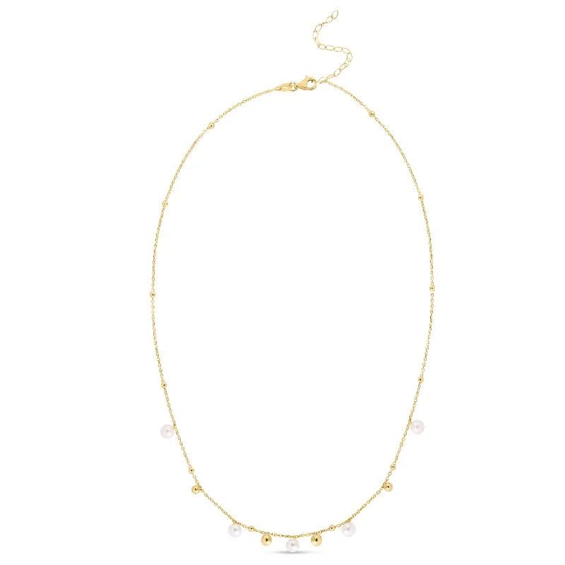 Silver necklaces with unique designs-14K Gold Pearl and Scattered Bead Necklace