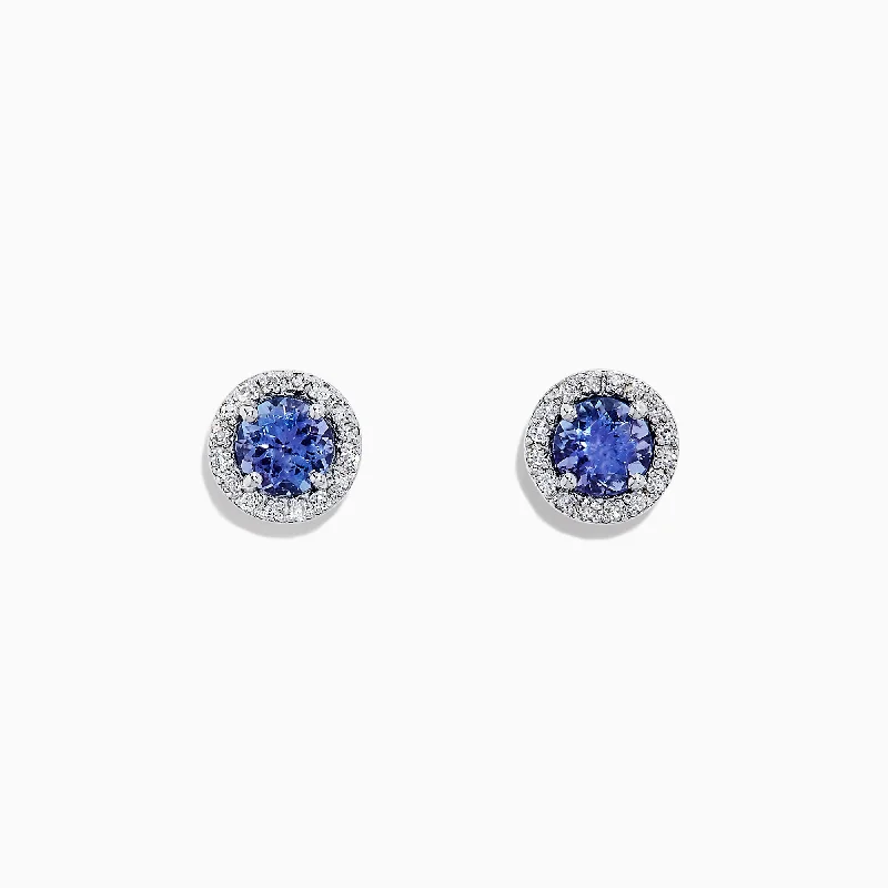 Silver Pendant Earrings For Fashionable Look-Nahla Siri 14K White Gold Tanzanite and Diamond Stud Earrings, 1.04 TCW