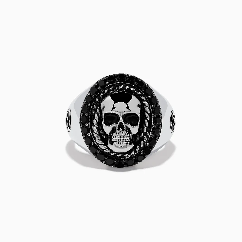 Women’s gemstone rings-Men's 925 Sterling Silver Black Spinel Skull Ring