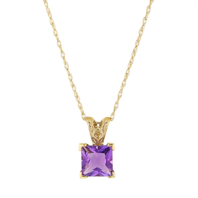 Personalized lockets with pictures-14KT YELLOW GOLD PRINCESS CUT AMETHYST NECKLACE