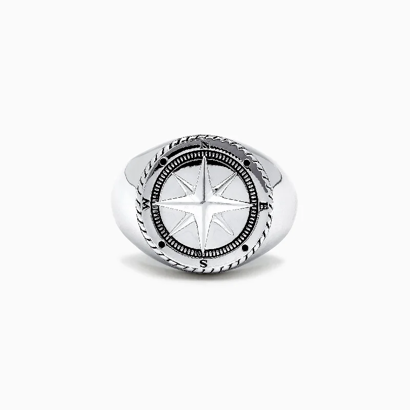 Matching engagement rings for couples-Men's Sterling Silver Compass Ring