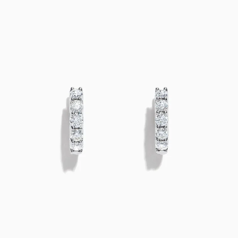 Modern Hoop Earrings For Casual Fashion-Pave Classica 14K White Gold 5/8" Diamond Hoop Earrings, 0.98 TCW