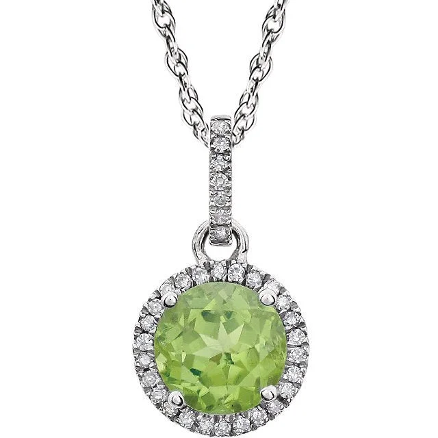 Elegant crystal necklaces for gifting-14KT WHITE GOLD PERIDOT PENDANT & 1/10 CTW DIAMOND 18" NECKLACE