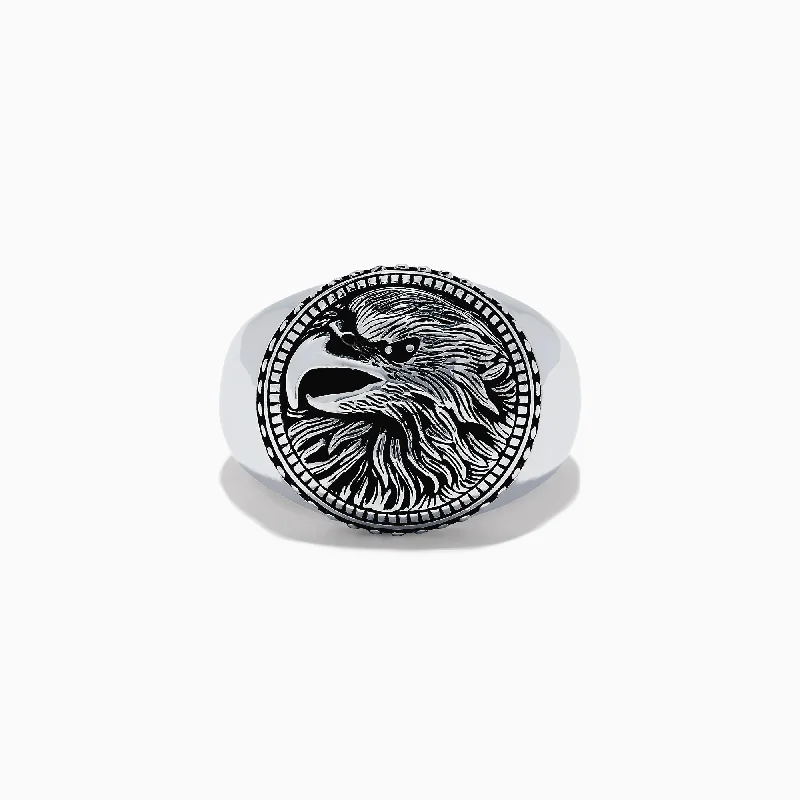 Matching wedding rings for women-Men's Sterling Silver Black Spinel Eagle Ring, 0.01 TCW