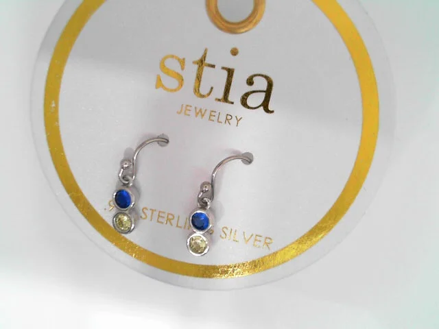 Silver Hoop Earrings For Trendy Fashion-SS DANGLE EARRINGS WITH BLUE/Y