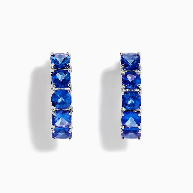 Comfortable Earrings For Long Wear-Nahla Siri Sterling Silver Cushion Cut Tanzanite 7/8" Hoop Earrings