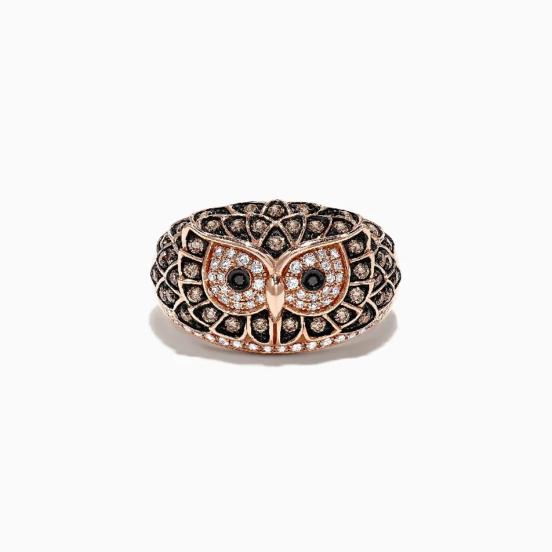 Men’s wedding rings with pearls-Safari 14K Rose Gold Diamond Owl Ring, 0.72 TCW