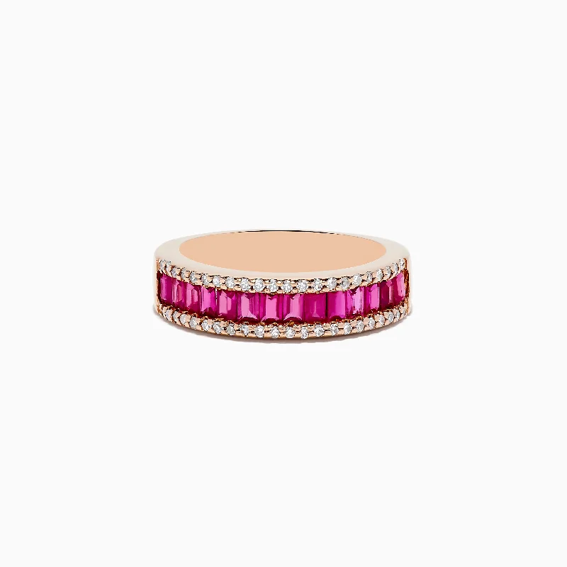 Multi-stone engagement rings-Ruby Royal 14K Rose Gold Baguette Cut Ruby and Diamond Band, 1.28 TCW