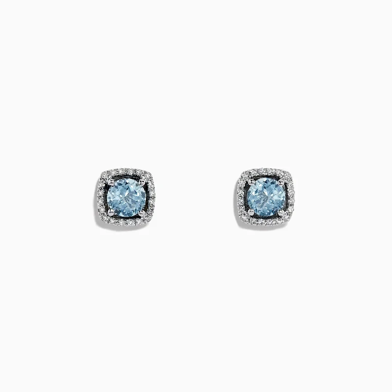 Trendy Pearl Earrings For Wedding Look-Aquarius 14K White Gold Aquamarine and Diamond Earrings, 0.88 TCW