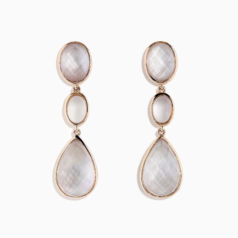 Lightweight Earrings For Comfortable Wear-14K Rose Gold Quartz Crystal, Rose Quartz and Pink Mother Of Pearl Earrings