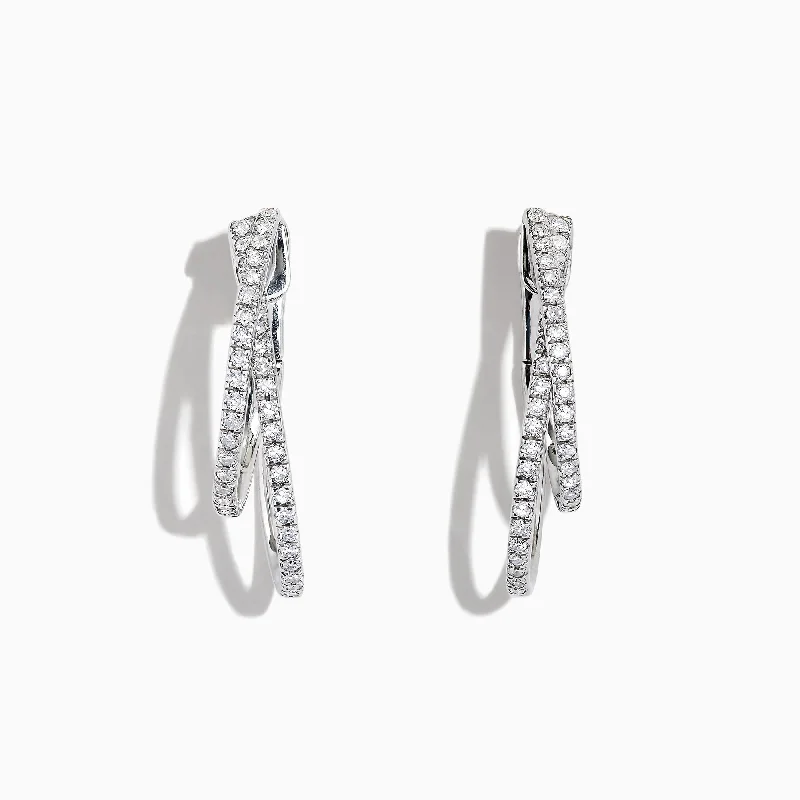 Bold Drop Earrings For Statement Look-Pave Classica 14K White Gold Diamond Hoop Earrings, 0.58 TCW