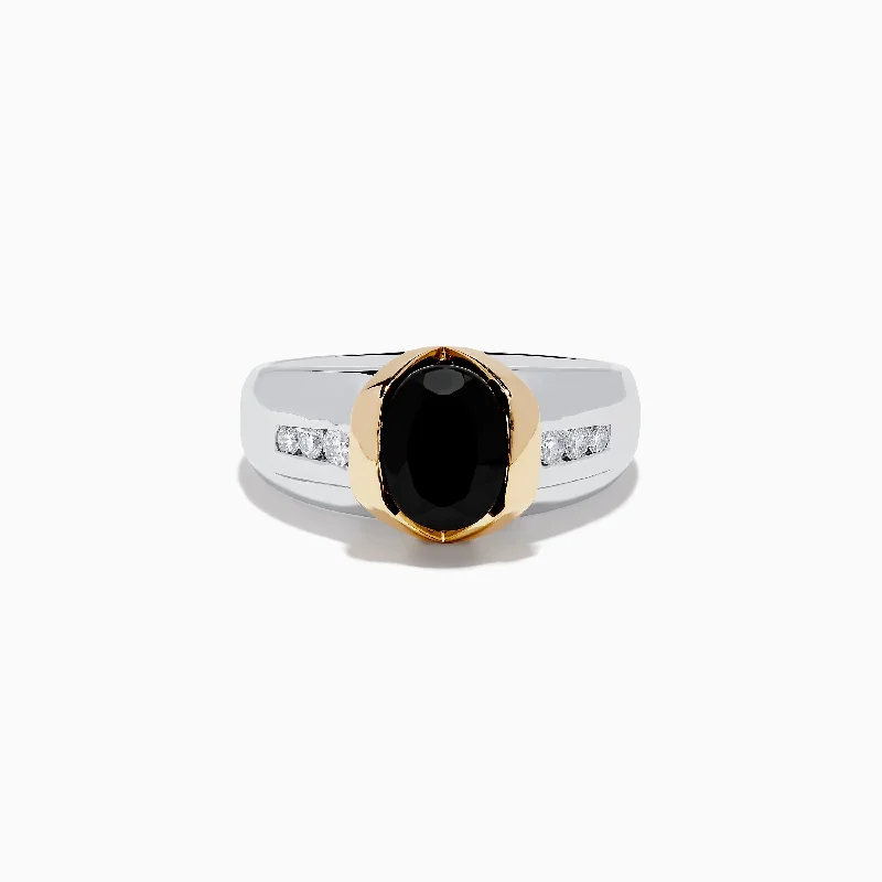 Citrine rings-Men's 14K Two-Tone Onyx and Diamond Ring