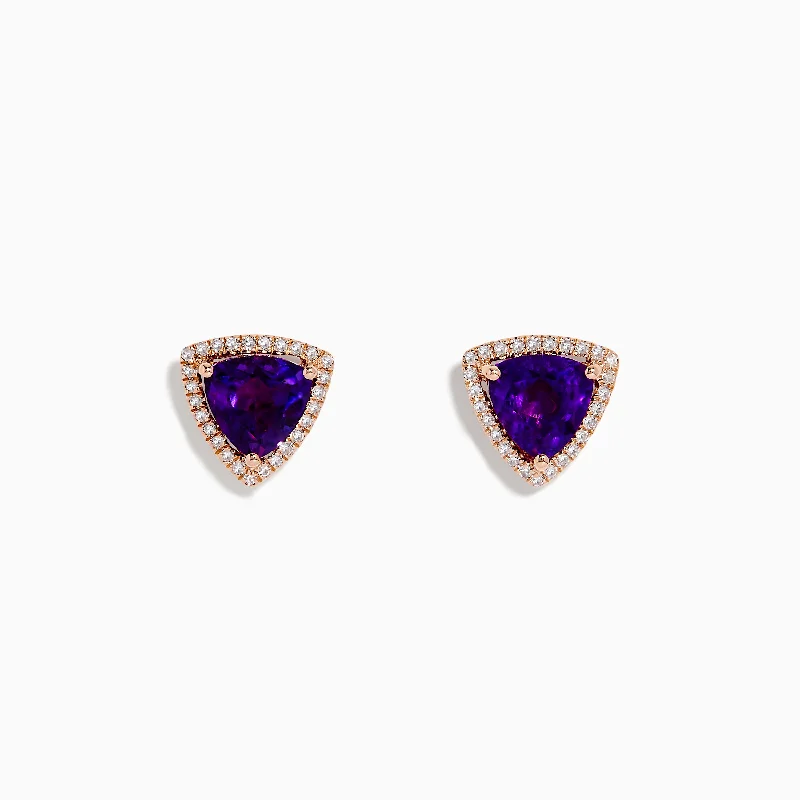 Multi-Colored Earrings For Bright Outfits-14K Rose Gold Amythst and Diamond Stud Earrings