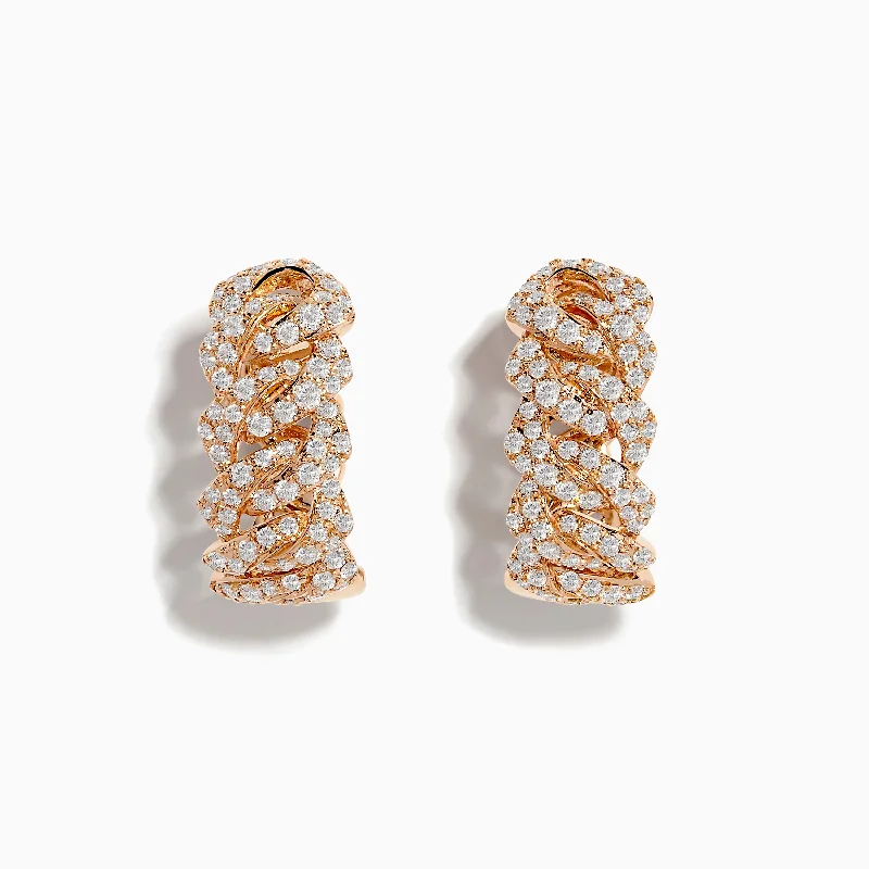 Classic Gold Earrings For Casual Fashion-Pave Rose 14K Rose Gold Diamond Huggie Earrings