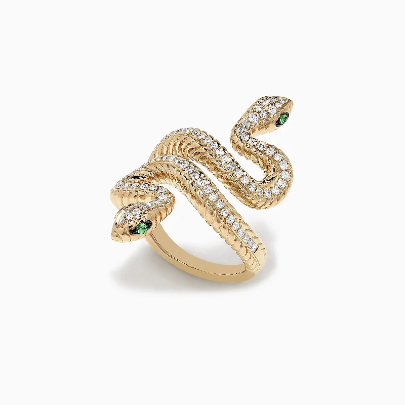 Black wedding rings for men-Safari 14K Yellow Gold Tsavorite and Diamond Snake Ring, 0.68 TCW