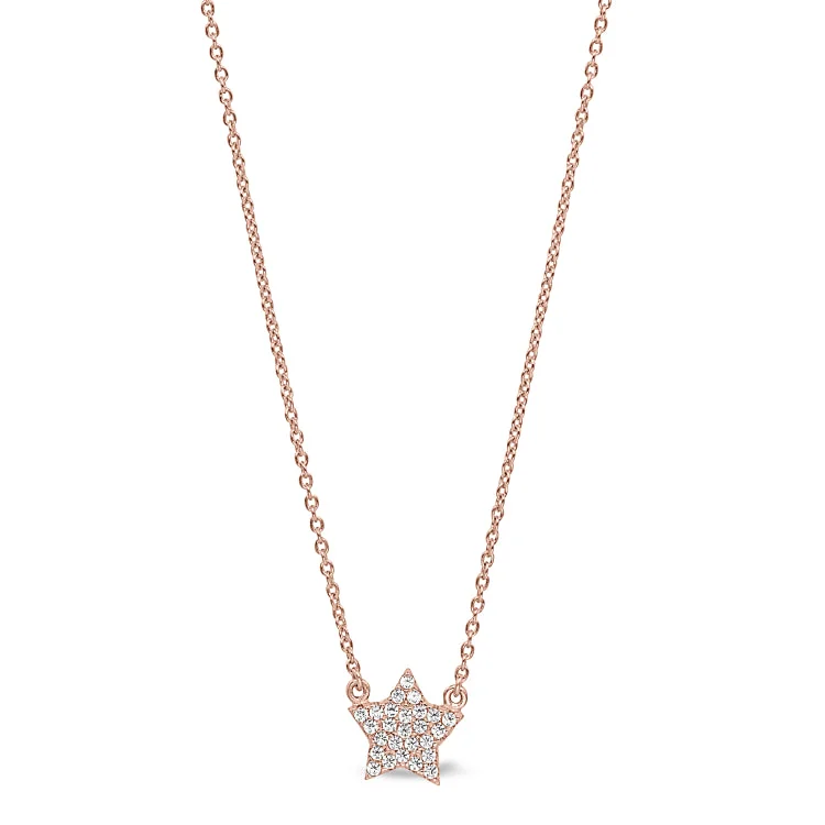 Unique handmade necklaces for women-Rose Gold Finish Sterling Silver Micropave Star Necklace with Simulated Diamonds on 16"-18" Adjustable Chain