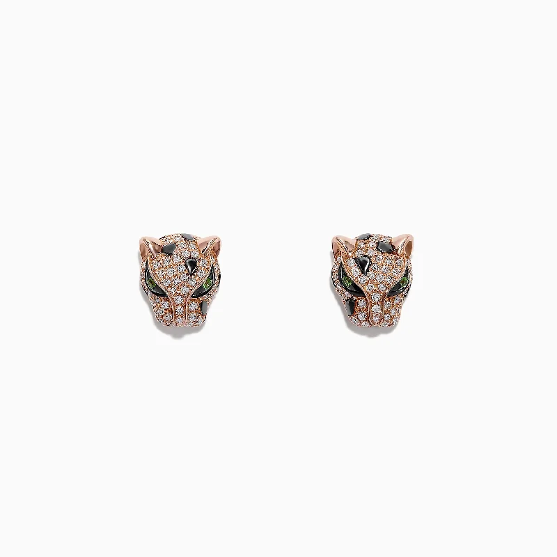 Gold Earrings For Casual Fashion-Signature 14K Rose Gold Diamond and Tsavorite Stud Earrings, 0.49 TCW