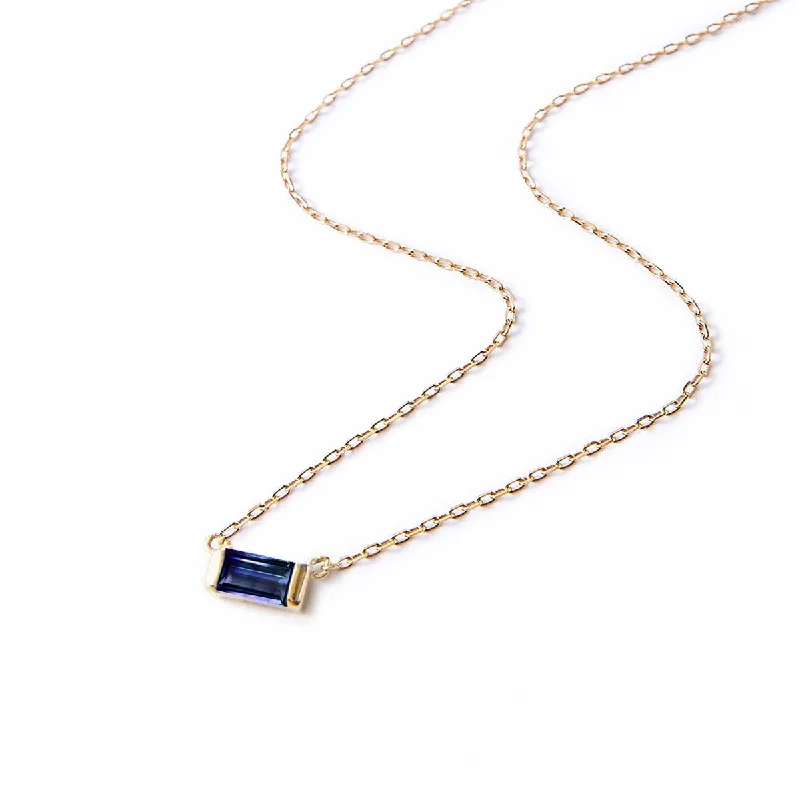 Personalized necklace sets for sisters-Baguette Gemstone Necklace Blue Sapphire