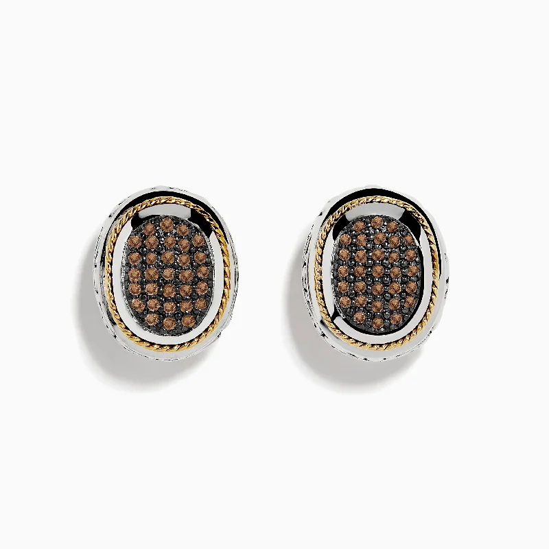 Funky Earrings For Bold Fashion-Espresso 925 Sterling Silver and 18K Yellow Gold Espresso Diamond Earrings