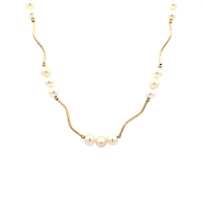 Red ruby necklaces for special occasions-Estate 20" Pearl Station Necklace in Yellow Gold