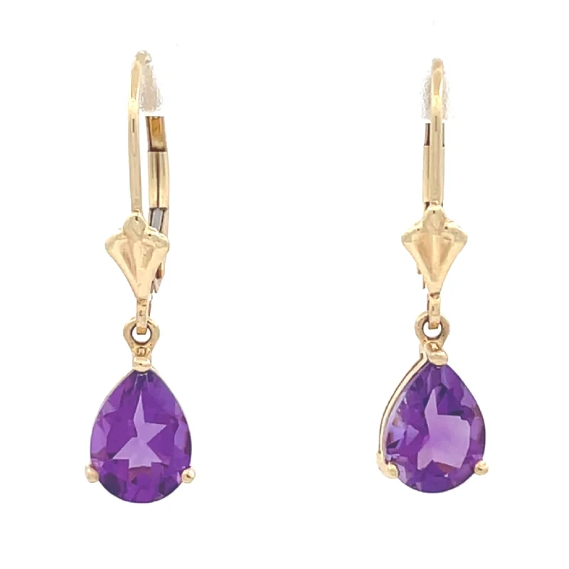 Vintage Earrings For Special Occasions-Pear Amethyst Leverback Earrings | Fox Fine Jewelry