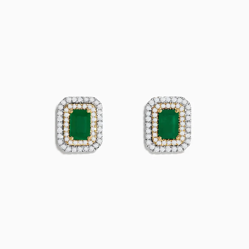 Heart Shaped Earrings For Romantic Style-Brasilica 14K White & Yellow Gold Emerald and Diamond Earrings