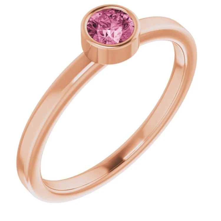 Silver rings-14K Rose 4 mm Natural Pink Tourmaline Ring