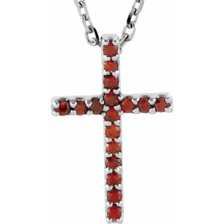 Geometric necklaces for modern style-14K White Natural Mozambique Garnet Petite Cross 16" Necklace