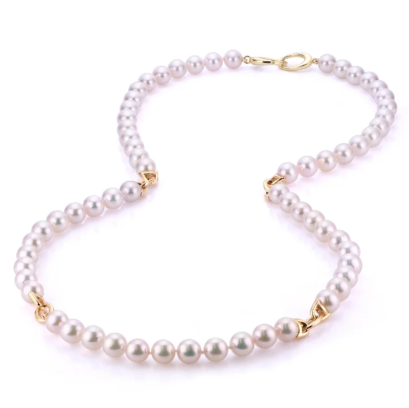 Unique layered necklaces for teens-14KT Yellow Gold Akoya Pearl Necklace