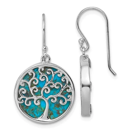 Artistic Drop Earrings For Creative Looks-Sterling Silver Turquoise Tree Of Life Dangle Earrings