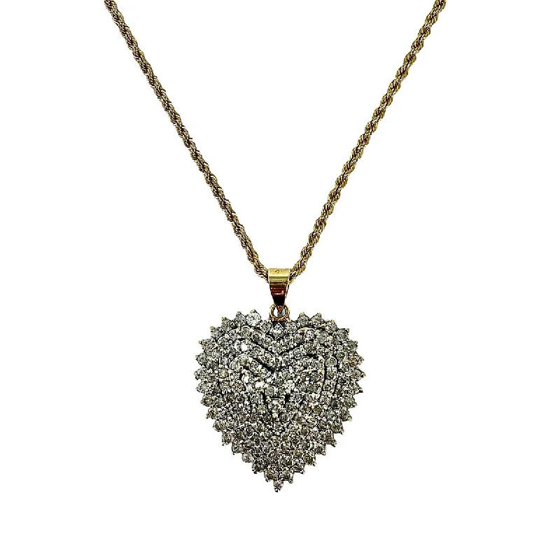 Fine diamond necklaces for special occasions-14K Twisted Chain Necklace with Large Diamond Heart Pendant